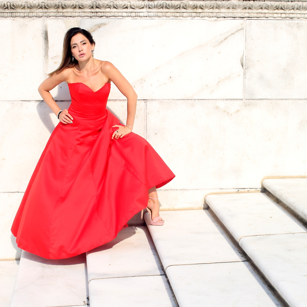Victor Costa Vibrant Red Strapless Dress